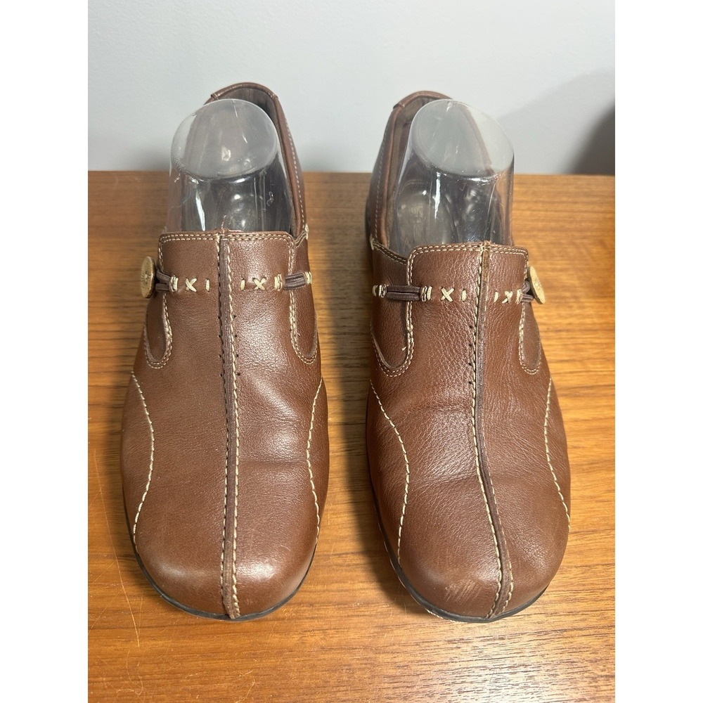 Clarks 35063 Size 11M Bendables Cute Button Slip on Loafer Shoes Brown Leather